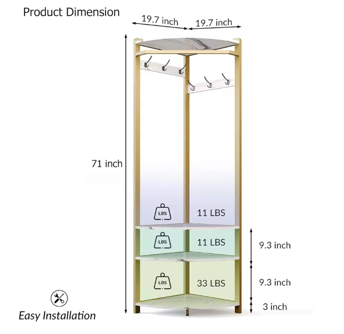 Hoekkapstok met Schoenenbank – 6 Dubbele Haken en Hoekkledingrek