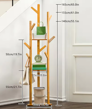 Bamboe Kapstok met 9 Haken – 3-Laags Plank en Vrijstaand Ontwerp