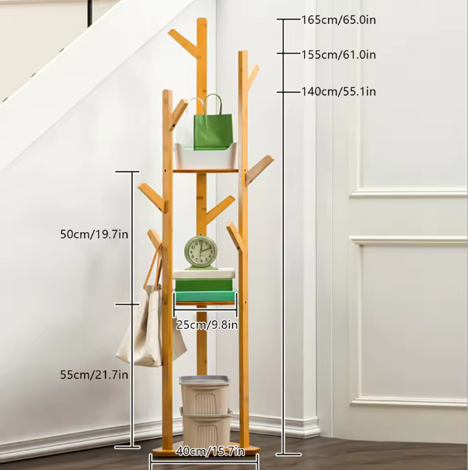 Bamboe Kapstok met 9 Haken – 3-Laags Plank en Vrijstaand Ontwerp
