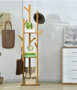 Bamboe Kapstok met 9 Haken – 3-Laags Plank en Vrijstaand Ontwerp