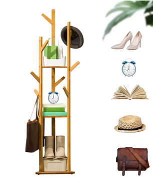 Bamboe Kapstok met 9 Haken – 3-Laags Plank en Vrijstaand Ontwerp