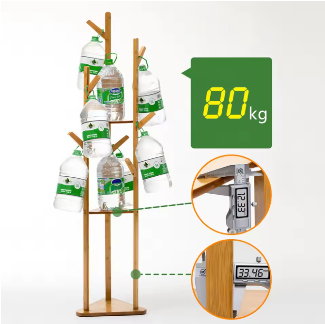 Bamboe Kapstok met 9 Haken – 3-Laags Plank en Vrijstaand Ontwerp