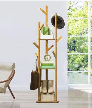 Bamboe Kapstok met 9 Haken – 3-Laags Plank en Vrijstaand Ontwerp
