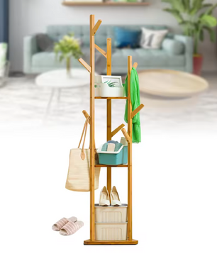 Bamboe Kapstok met 9 Haken – 3-Laags Plank en Vrijstaand Ontwerp