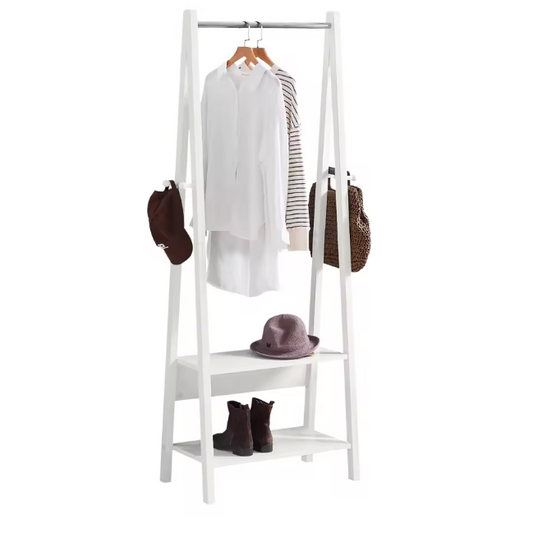 Vrijstaande Jurkenstandaard – Kapstok met Jurkbar en 2 Planken