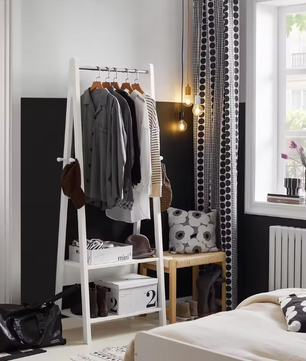 Vrijstaande Jurkenstandaard – Kapstok met Jurkbar en 2 Planken