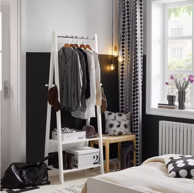 Vrijstaande Jurkenstandaard – Kapstok met Jurkbar en 2 Planken