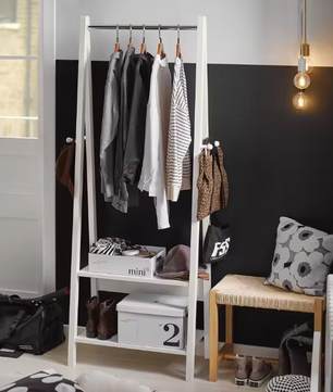 Vrijstaande Jurkenstandaard – Kapstok met Jurkbar en 2 Planken