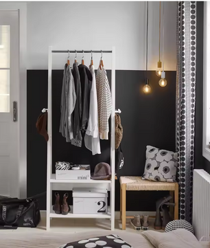 Vrijstaande Jurkenstandaard – Kapstok met Jurkbar en 2 Planken