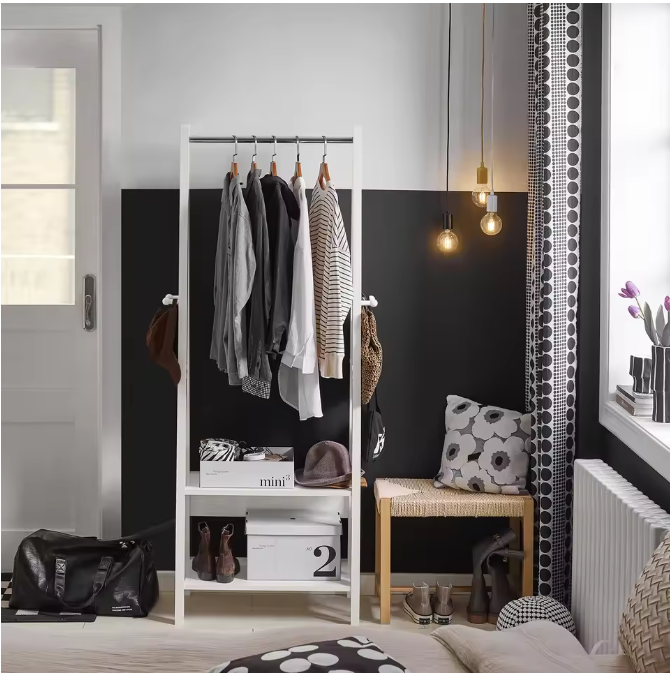 Vrijstaande Jurkenstandaard – Kapstok met Jurkbar en 2 Planken