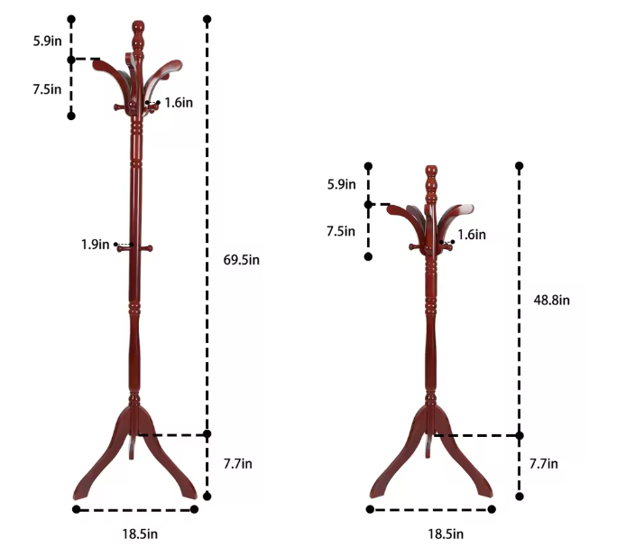 Houten Verstelbare Kapstokstandaard – Vrijstaande Halboom met Kledingstang