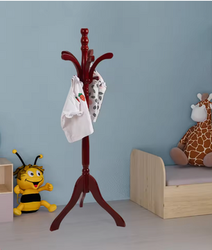 Houten Verstelbare Kapstokstandaard – Vrijstaande Halboom met Kledingstang