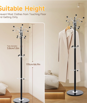 Zwart Hoedenrek met Marmeren Voet – 360° Draaibare 17 Haken