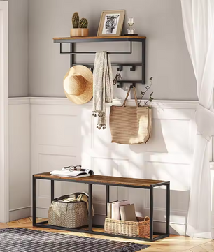 Wandkapstok met Plank – 10 Haken en Wandrek voor Hal en Woonkamer