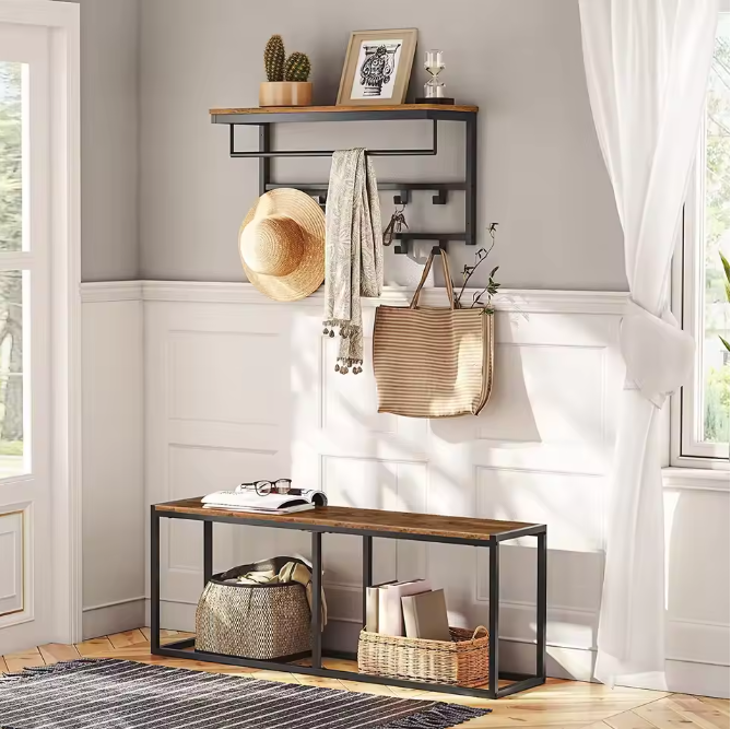 Wandkapstok met Plank – 10 Haken en Wandrek voor Hal en Woonkamer