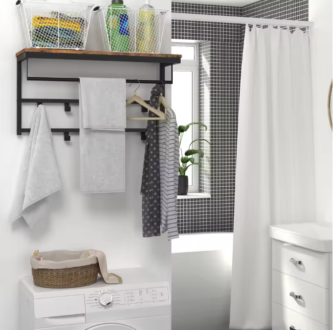 Wandkapstok met Plank – 10 Haken en Wandrek voor Hal en Woonkamer