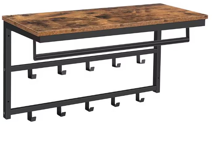 Wandkapstok met Plank – 10 Haken en Wandrek voor Hal en Woonkamer