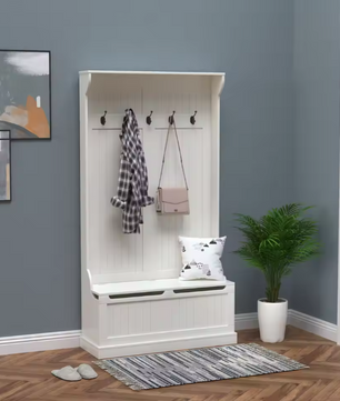 Kapstok met Bank – 3-in-1 Halmeubel met Opbergruimte en 5 Haken