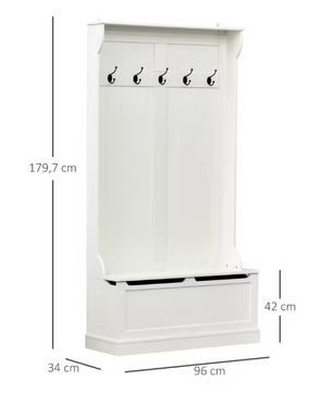 Kapstok met Bank – 3-in-1 Halmeubel met Opbergruimte en 5 Haken