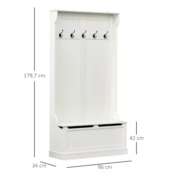 Kapstok met Bank – 3-in-1 Halmeubel met Opbergruimte en 5 Haken