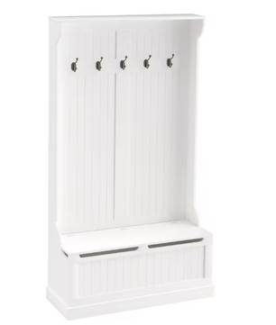 Kapstok met Bank – 3-in-1 Halmeubel met Opbergruimte en 5 Haken