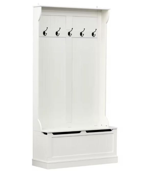 Kapstok met Bank – 3-in-1 Halmeubel met Opbergruimte en 5 Haken