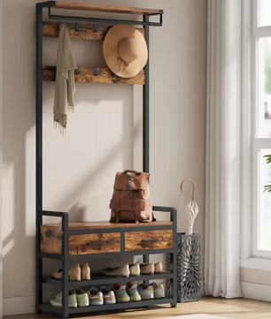 6-in-1 Kapstok met Schoenenbank – Laden, 10 Haken en Scheidbaar Ontwerp