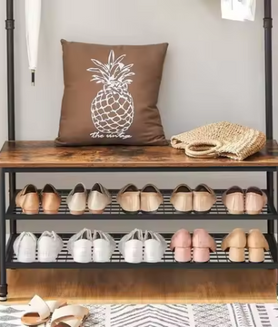 Industriële Kapstok met Zitbank – Waterpijpdesign, Planken en 9 Haken