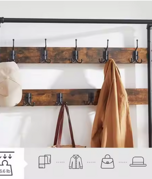 Industriële Kapstok met Zitbank – Waterpijpdesign, Planken en 9 Haken