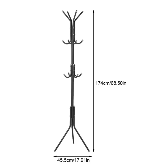 Metalen Kapstok met 10 Haken – Vrijstaande Boomstandaard voor Hoeden en Jassen