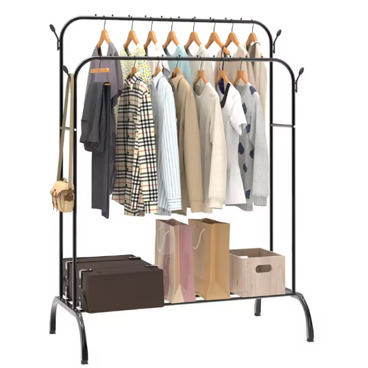 Dubbelpolig Kledingrek – Vrijstaand Droog- en Opbergrek met Zijhaken