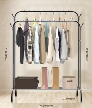 Dubbelpolig Kledingrek – Vrijstaand Droog- en Opbergrek met Zijhaken