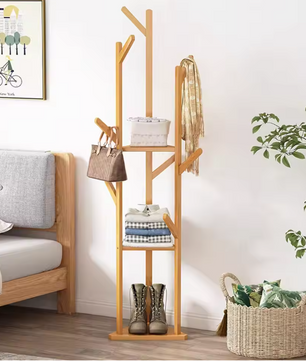 Bamboe Kapstok met 10 Haken – Vrijstaande Kleerhanger met Plank