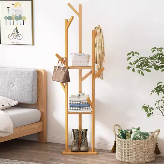 Bamboe Kapstok met 10 Haken – Vrijstaande Kleerhanger met Plank