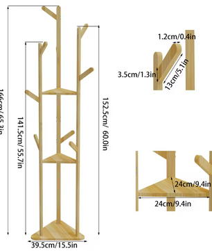 Bamboe Kapstok met 10 Haken – Vrijstaande Kleerhanger met Plank