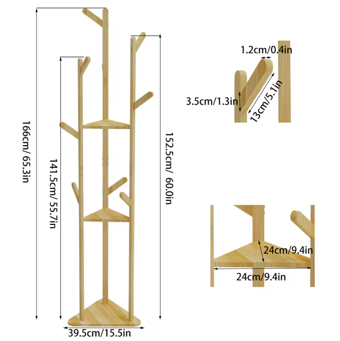 Bamboe Kapstok met 10 Haken – Vrijstaande Kleerhanger met Plank