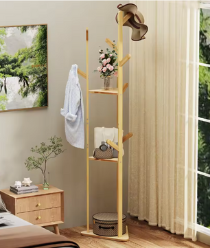 Bamboe Kapstok met 10 Haken – Vrijstaande Kleerhanger met Plank