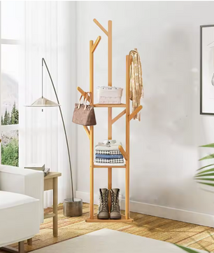 Bamboe Kapstok met 10 Haken – Vrijstaande Kleerhanger met Plank
