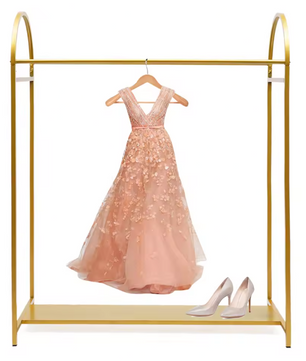 Goud Kledingrek met Plank – Stevig Vrijstaand Rek voor Jurken en Tassen