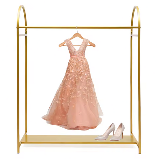 Goud Kledingrek met Plank – Stevig Vrijstaand Rek voor Jurken en Tassen