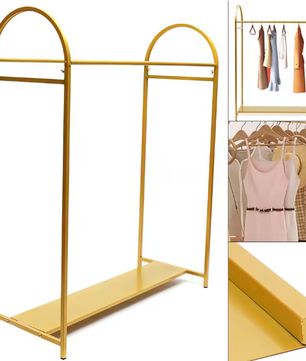 Goud Kledingrek met Plank – Stevig Vrijstaand Rek voor Jurken en Tassen