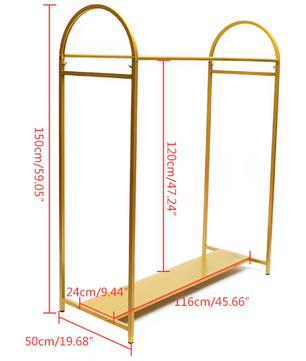 Goud Kledingrek met Plank – Stevig Vrijstaand Rek voor Jurken en Tassen