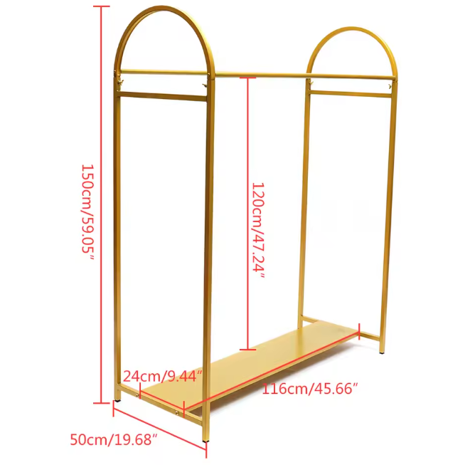 Goud Kledingrek met Plank – Stevig Vrijstaand Rek voor Jurken en Tassen
