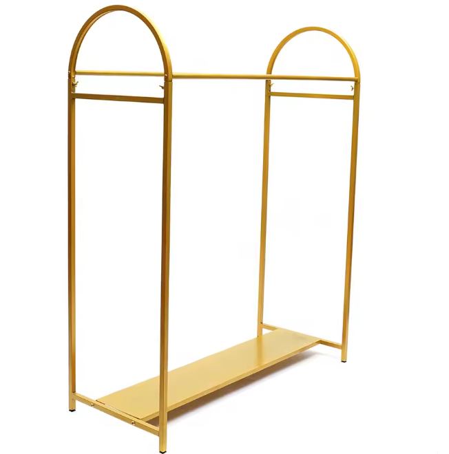 Goud Kledingrek met Plank – Stevig Vrijstaand Rek voor Jurken en Tassen