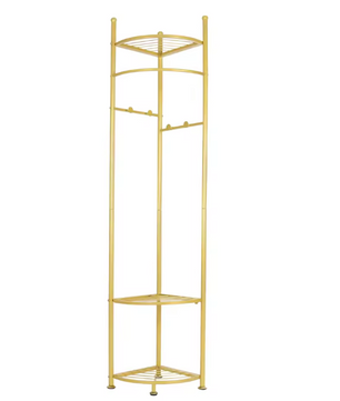 Gouden Hoekkapstok – Vrijstaand Kledingrek met Planken en Haken