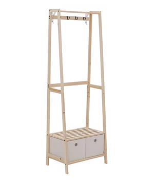 Houten Kapstok met Schoenenrek – 2 Laden, 4 Haken en Planken