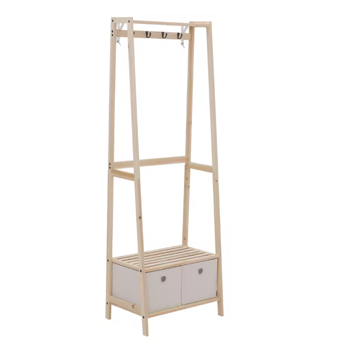 Houten Kapstok met Schoenenrek – 2 Laden, 4 Haken en Planken