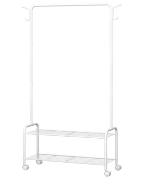 3-in-1 Kledingrek met Plank en Wielen – Met Haken en Dubbele Opbergniveaus