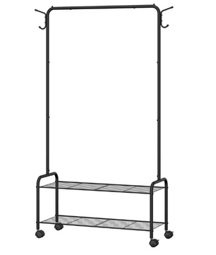 3-in-1 Kledingrek met Plank en Wielen – Met Haken en Dubbele Opbergniveaus