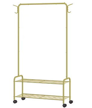 3-in-1 Kledingrek met Plank en Wielen – Met Haken en Dubbele Opbergniveaus